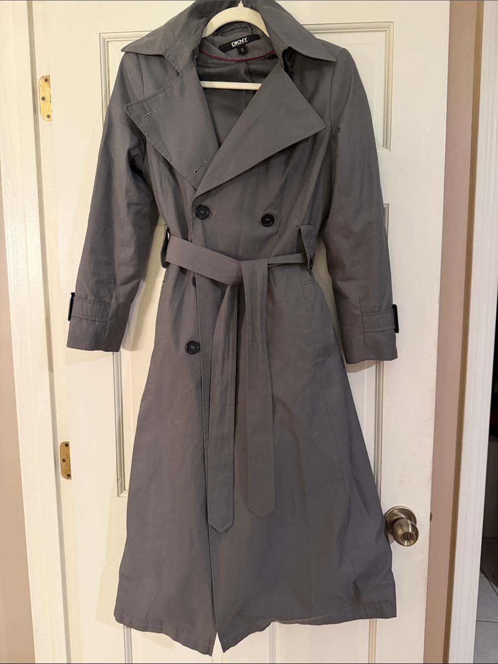 DKNY Gray Double-Breasted Belted Trench Coat-With Hood!